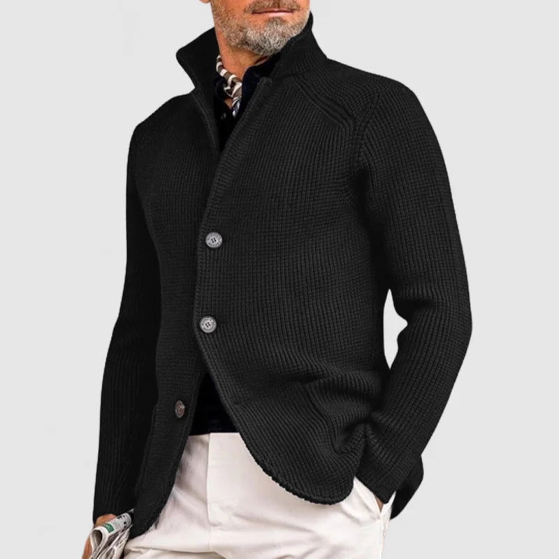 Herren-Cardigan aus Rippstrick mit langen Ärmeln und Knopfverschluss