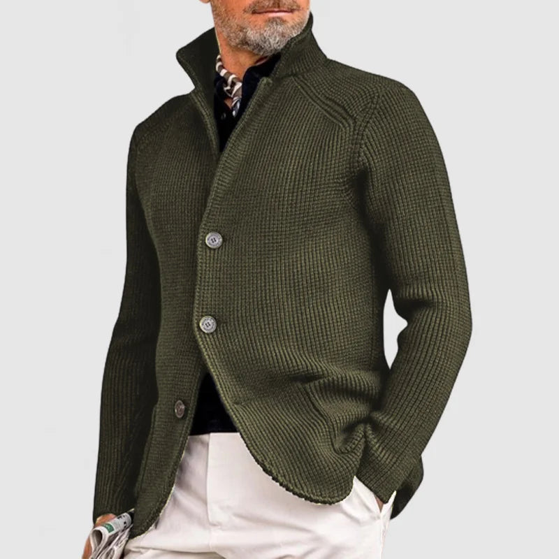 Herren-Cardigan aus Rippstrick mit langen Ärmeln und Knopfverschluss