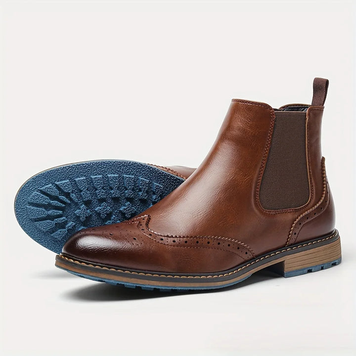 Herren Chelsea-Stiefel mit Brogue-Details und elastischen Einsätzen