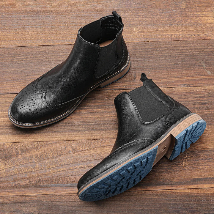 Herren Chelsea-Stiefel mit Brogue-Details und elastischen Einsätzen