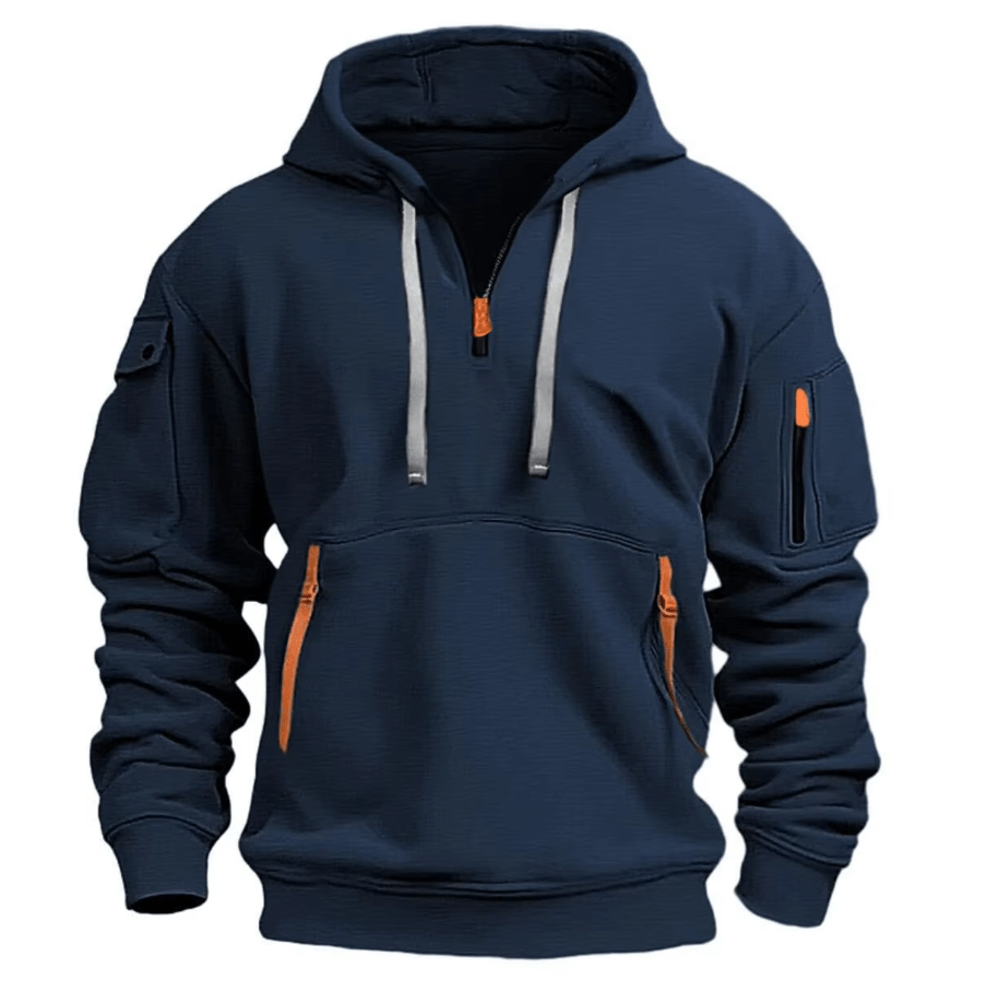 Herren-Hoodie mit kurzem Frontreißverschluss und Reißverschlusstaschen