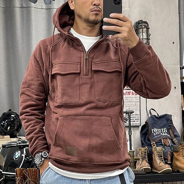 Herren Kapuzenpullover mit Halbreißverschluss und Kängurutasche