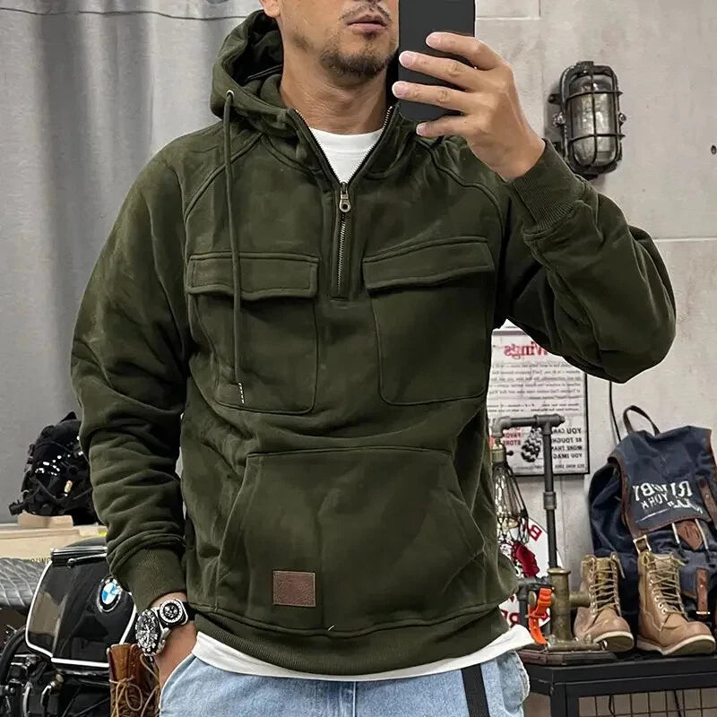Herren Kapuzenpullover mit Halbreißverschluss und Kängurutasche