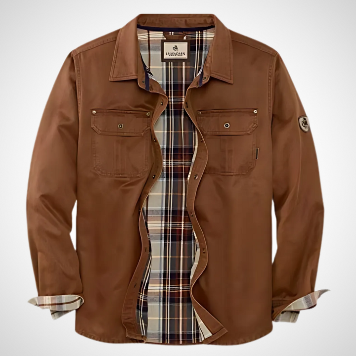 Herren Langarm Hemdjacke mit Pattentaschen und kariertem Innenfutter