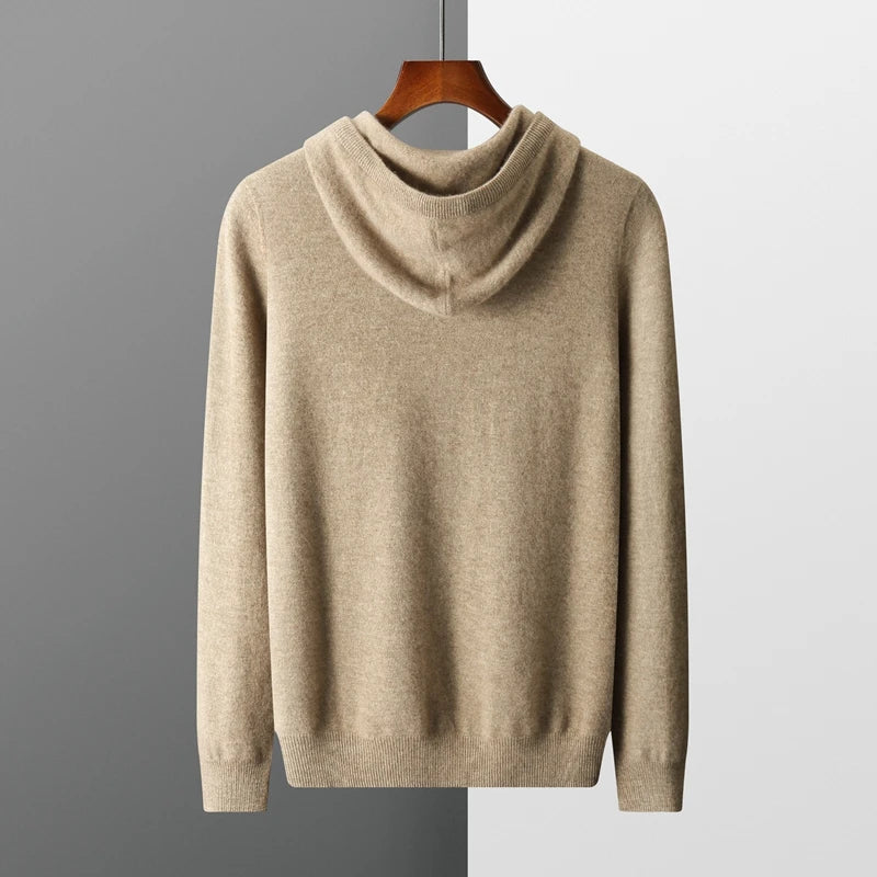 Herren Langarm-Hoodie mit Rippkanten-Kapuze und Kordeln