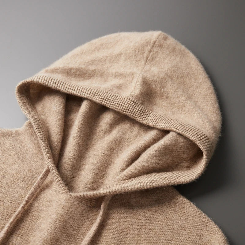Herren Langarm-Hoodie mit Rippkanten-Kapuze und Kordeln