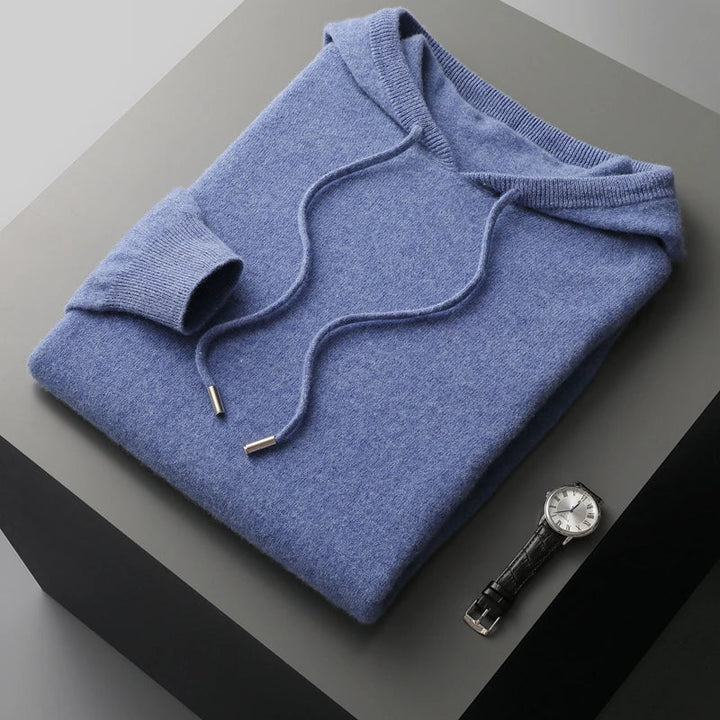 Herren Langarm-Hoodie mit Rippkanten-Kapuze und Kordeln