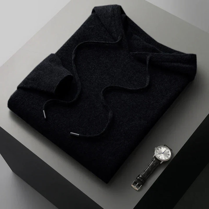 Herren Langarm-Hoodie mit Rippkanten-Kapuze und Kordeln