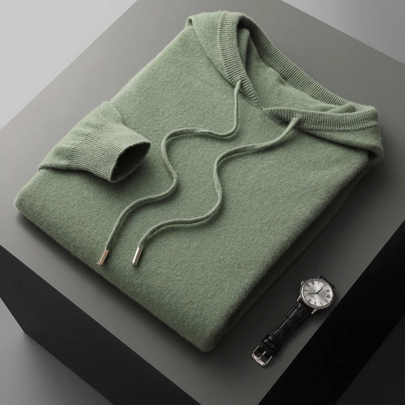 Herren Langarm-Hoodie mit Rippkanten-Kapuze und Kordeln