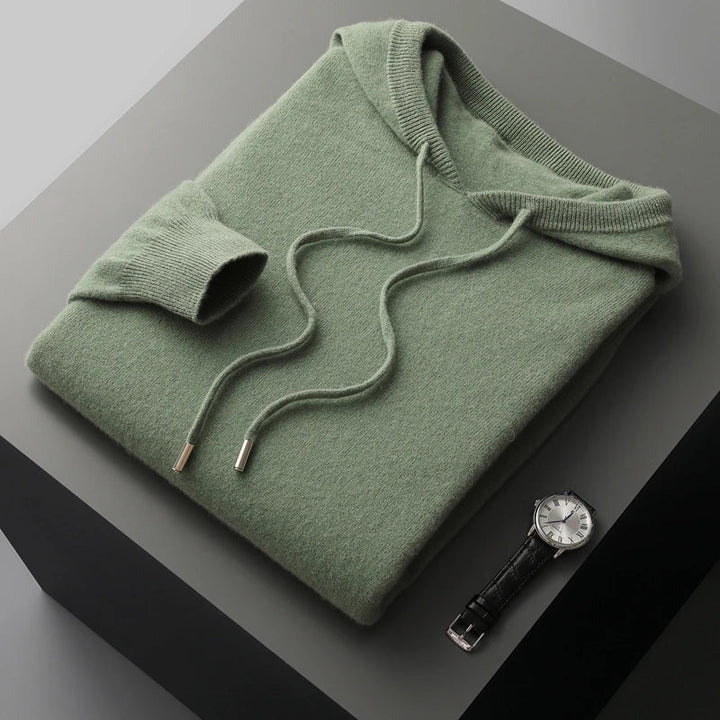 Herren Langarm-Hoodie mit Rippkanten-Kapuze und Kordeln