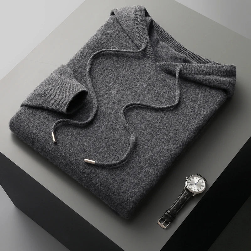 Herren Langarm-Hoodie mit Rippkanten-Kapuze und Kordeln
