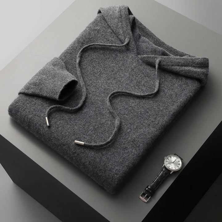Herren Langarm-Hoodie mit Rippkanten-Kapuze und Kordeln