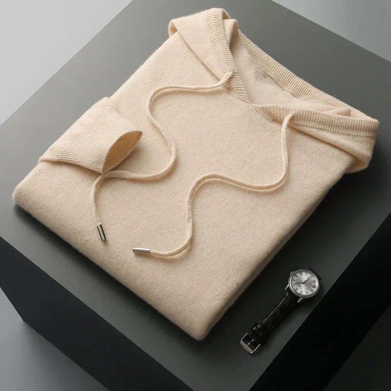 Herren Langarm-Hoodie mit Rippkanten-Kapuze und Kordeln