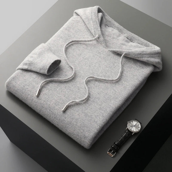 Herren Langarm-Hoodie mit Rippkanten-Kapuze und Kordeln