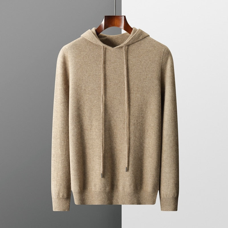 Herren Langarm-Hoodie mit Rippkanten-Kapuze und Kordeln