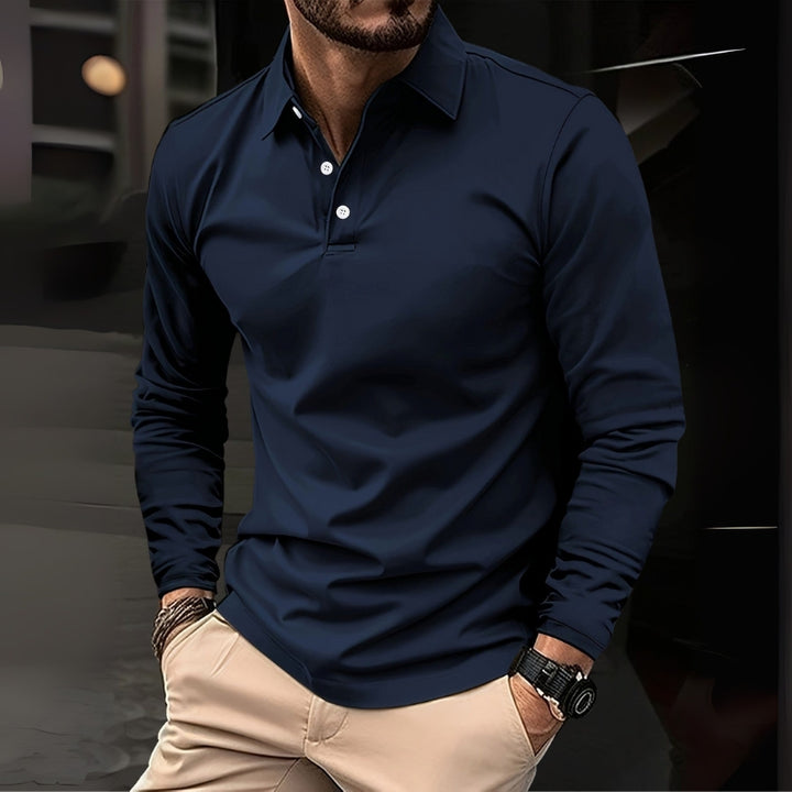 Herren Langarm-Polohemd mit Umlegekragen und Dreiknopf-Leiste