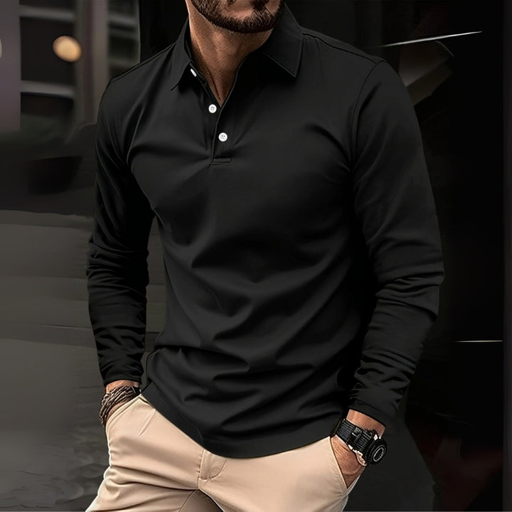 Herren Langarm-Polohemd mit Umlegekragen und Dreiknopf-Leiste