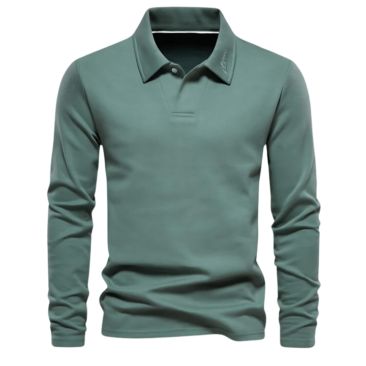 Herren Langarm-Polohemd mit Umlegekragen und geradem Saum