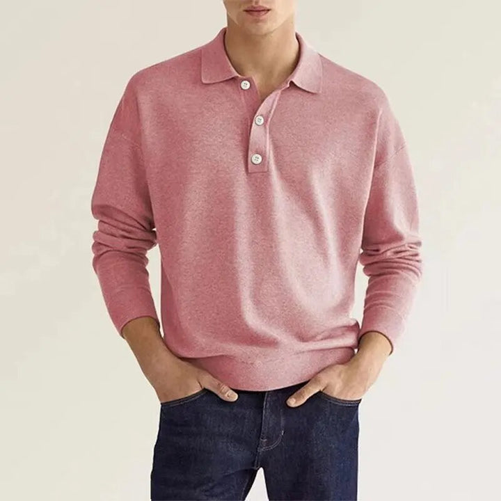 Herren Langarm-Poloshirt mit spitzem Kragen und Knopfleiste vorn