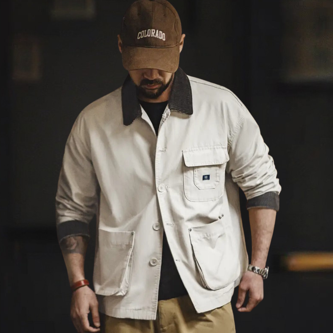 Herren Langarmjacke mit Knopfverschluss Vorn und Spitzem Kragen