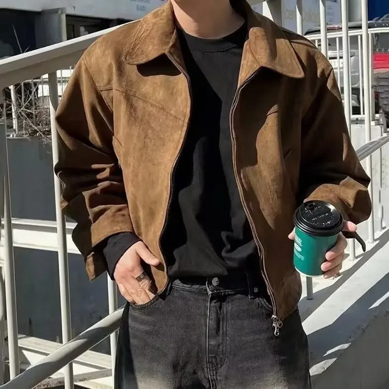 Herren Langarmjacke mit Reißverschluss und spitzem Kragen