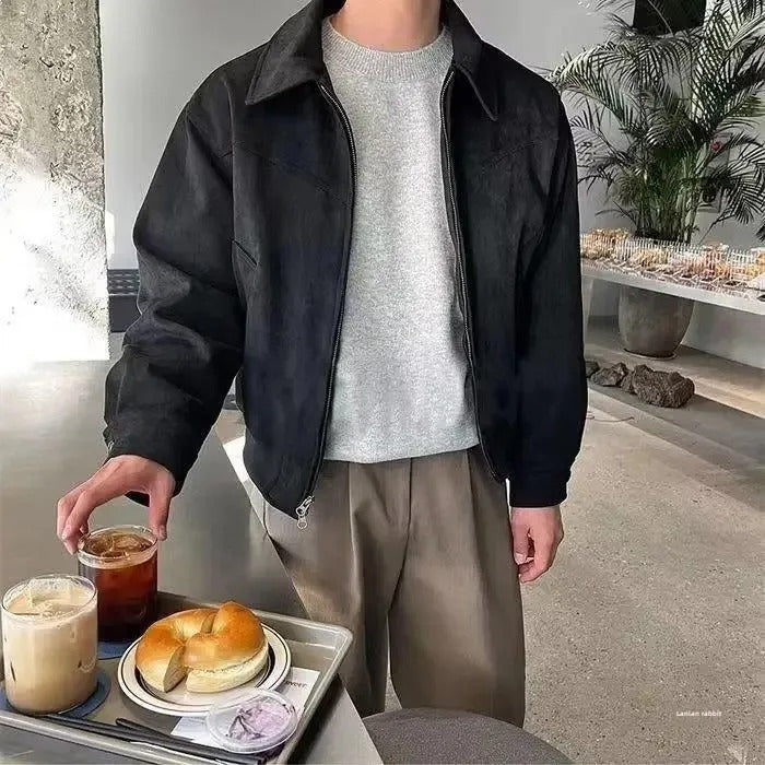 Herren Langarmjacke mit Reißverschluss und spitzem Kragen