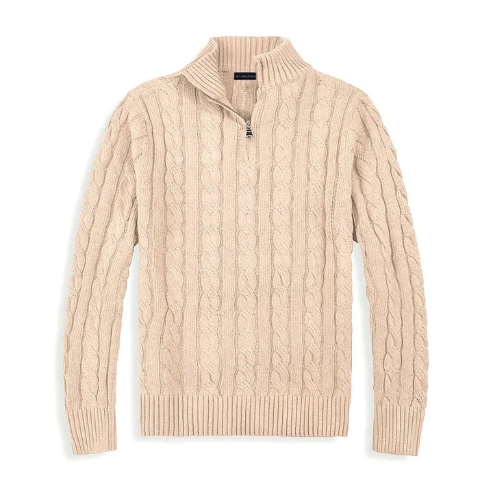 Herren Langarmpullover mit hohem Geripptem Kragen und Geripptem Saum