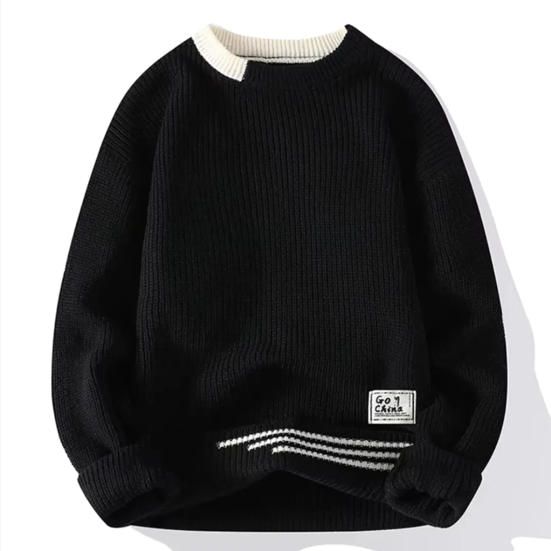 Herren Langarmpullover mit Rundhalsausschnitt und Rippbündchen