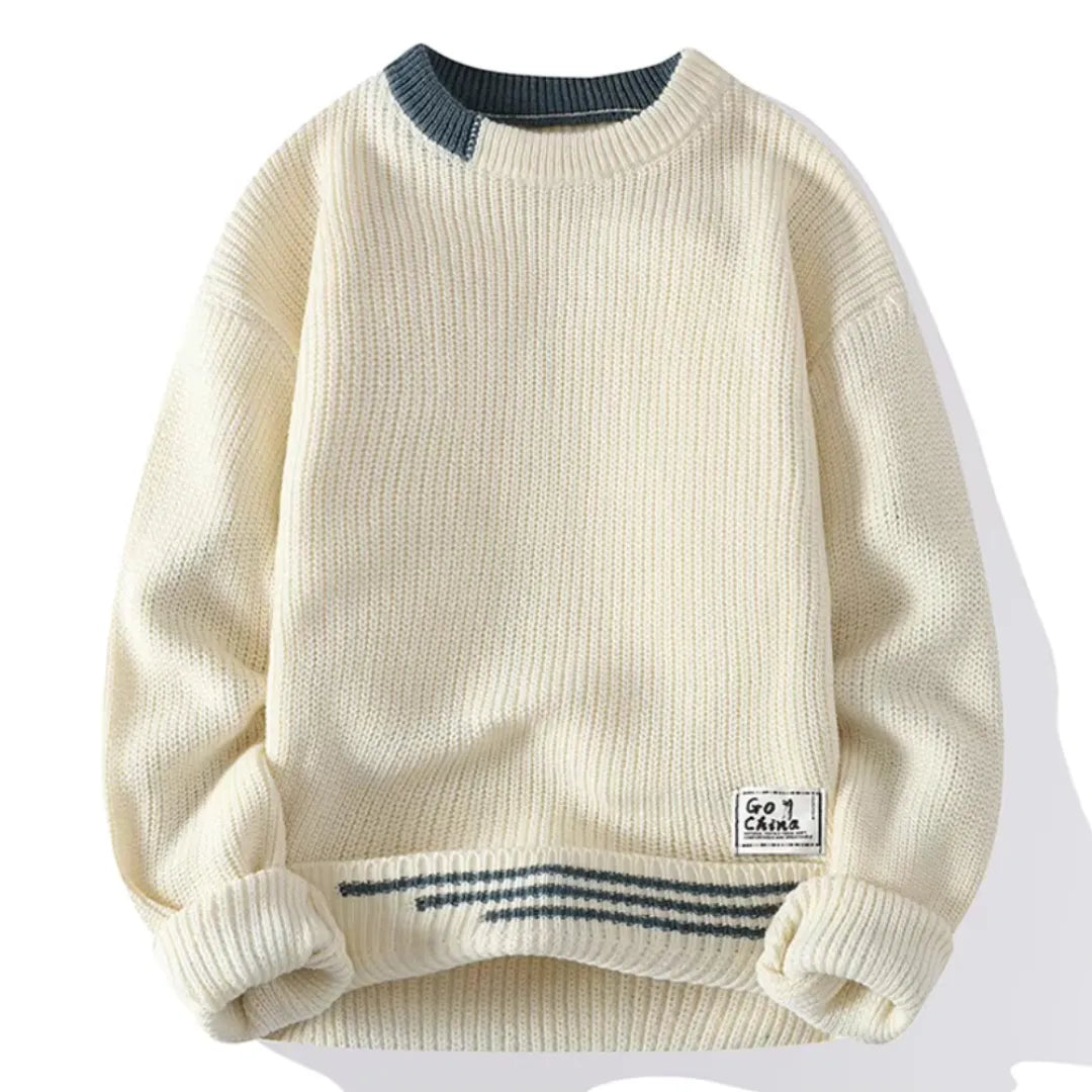 Herren Langarmpullover mit Rundhalsausschnitt und Rippbündchen