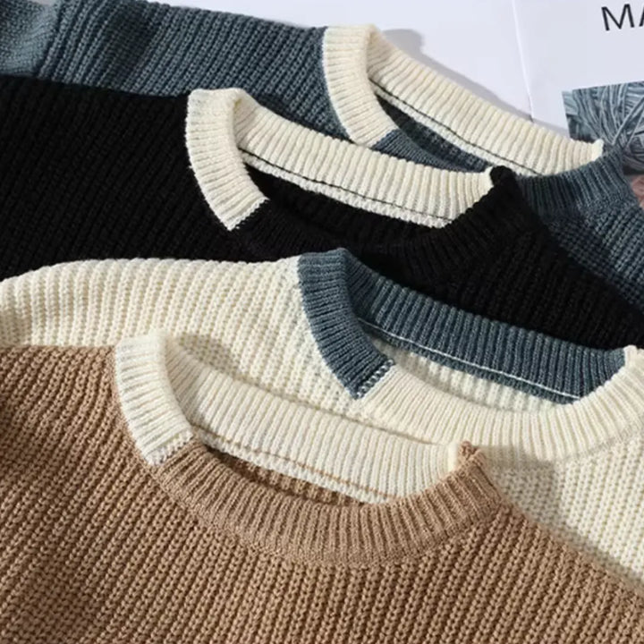 Herren Langarmpullover mit Rundhalsausschnitt und Rippbündchen
