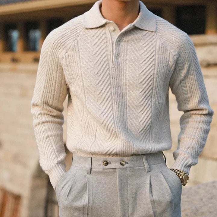 Herren Langarmpullover mit spitzem Kragen und Raglanschulter