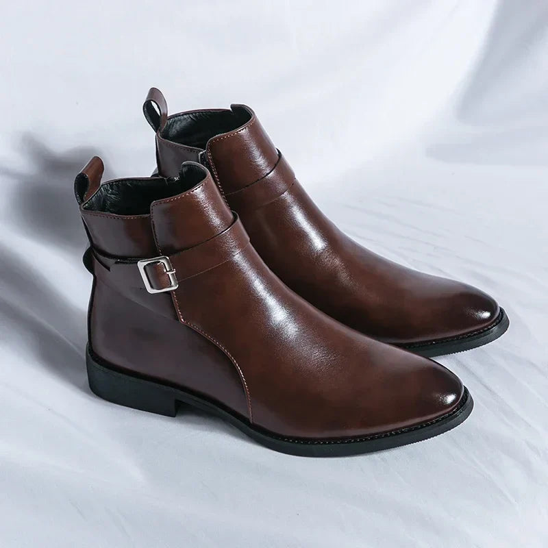 Herren Stiefeletten mit seitlichem Reißverschluss und Knöchelriemen