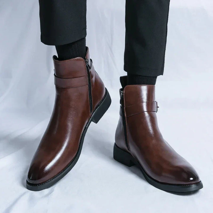 Herren Stiefeletten mit seitlichem Reißverschluss und Knöchelriemen