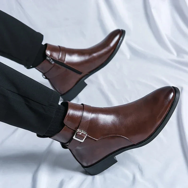 Herren Stiefeletten mit seitlichem Reißverschluss und Knöchelriemen