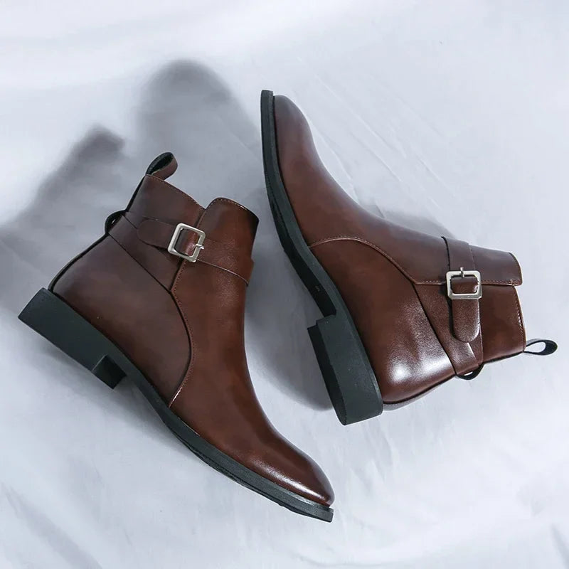 Herren Stiefeletten mit seitlichem Reißverschluss und Knöchelriemen