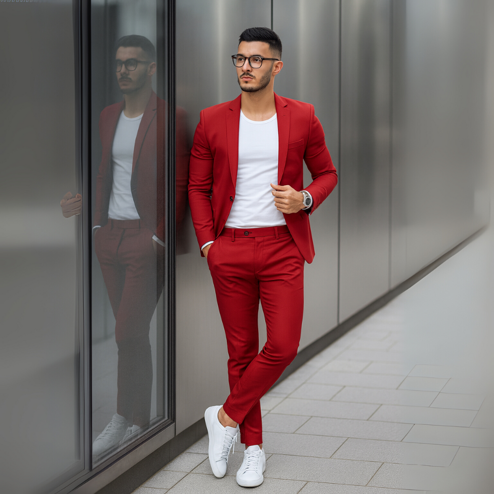 Herren Zweiteiler mit Langarm-Sakko und Schmal Geschnittener Hose