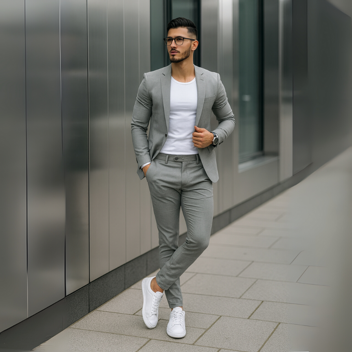 Herren Zweiteiler mit Langarm-Sakko und Schmal Geschnittener Hose