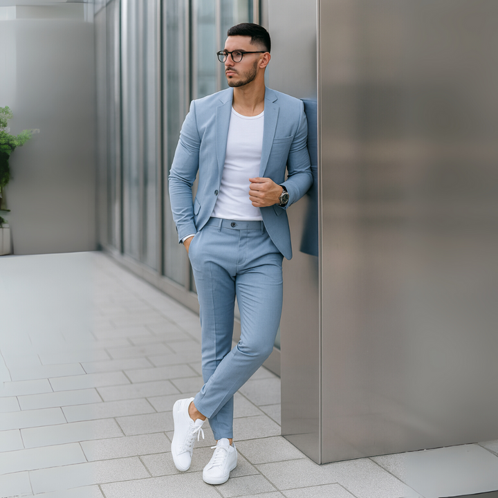 Herren Zweiteiler mit Langarm-Sakko und Schmal Geschnittener Hose
