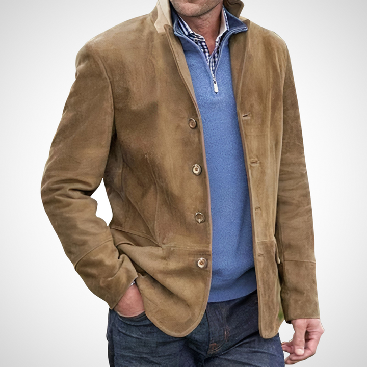 Herrenjacke mit einreihigem Knopfverschluss und Stehkragen