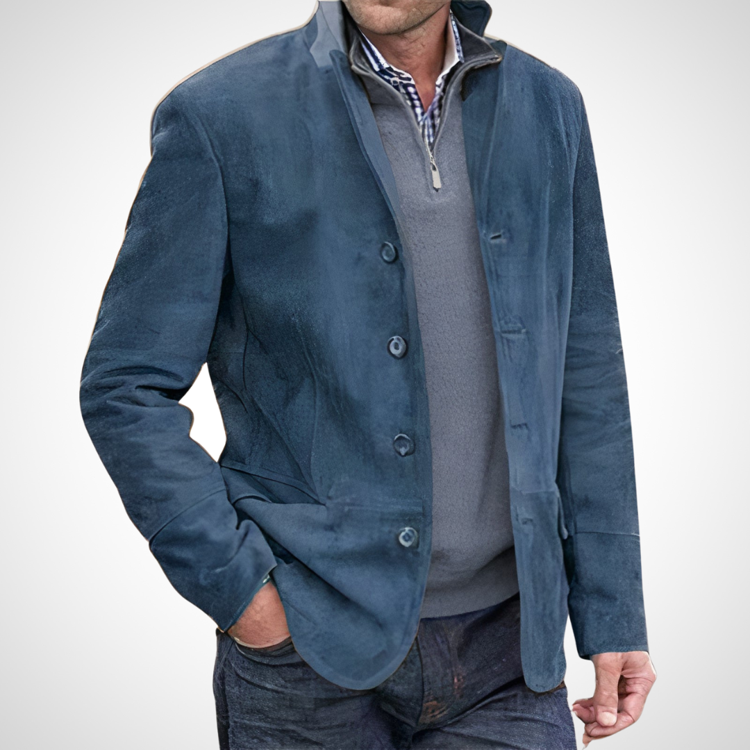 Herrenjacke mit einreihigem Knopfverschluss und Stehkragen