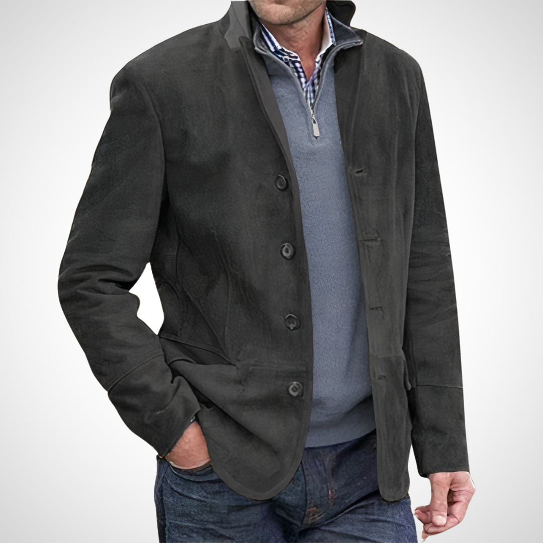 Herrenjacke mit einreihigem Knopfverschluss und Stehkragen