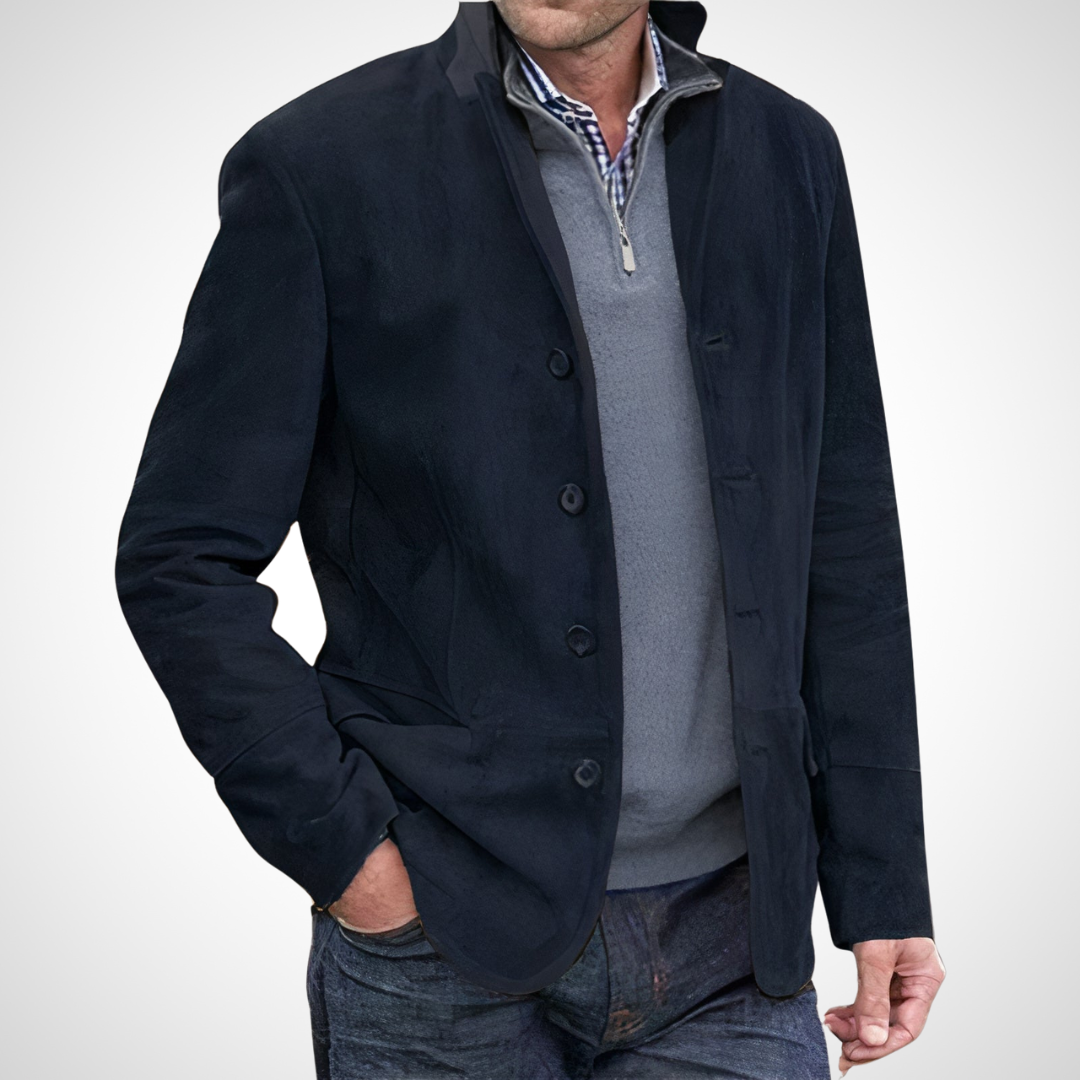Herrenjacke mit einreihigem Knopfverschluss und Stehkragen