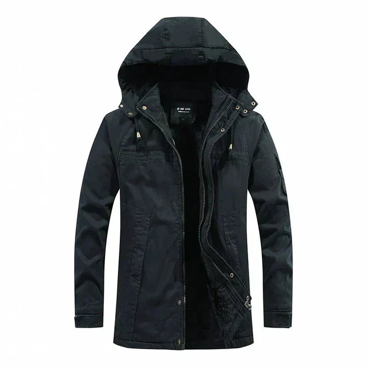 Herrenjacke mit Kapuze Plüschfutter und Frontreißverschluss
