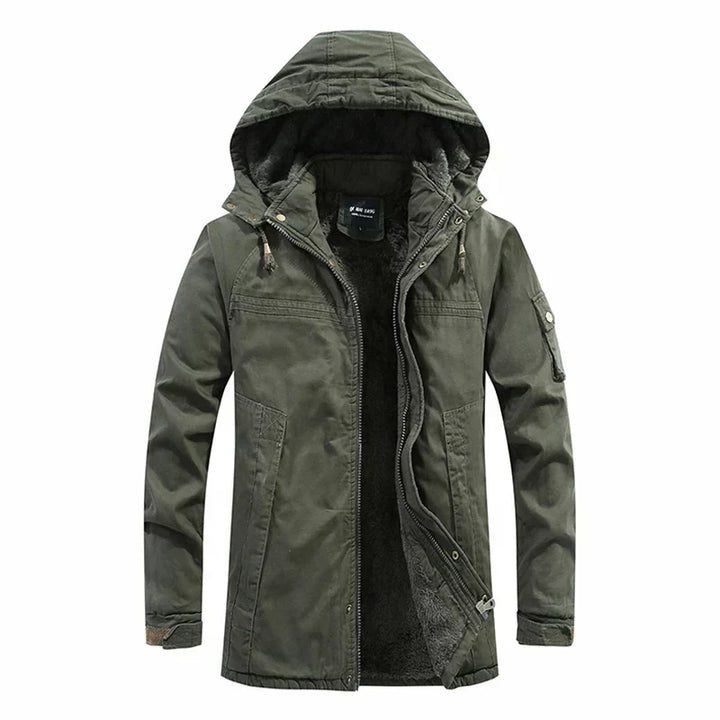 Herrenjacke mit Kapuze Plüschfutter und Frontreißverschluss