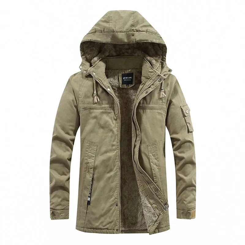 Herrenjacke mit Kapuze Plüschfutter und Frontreißverschluss