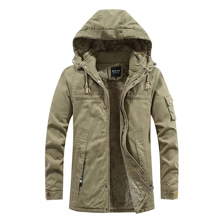Herrenjacke mit Kapuze Plüschfutter und Frontreißverschluss