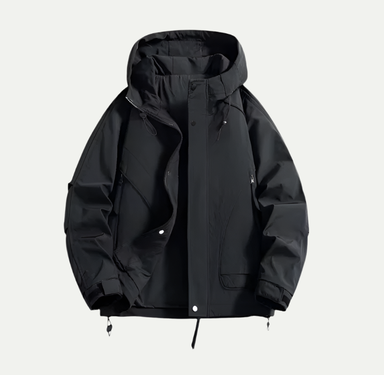 Herrenjacke mit Kapuze und vorderen Reißverschlusstaschen