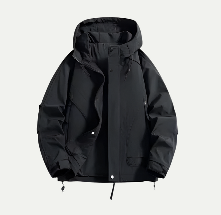 Herrenjacke mit Kapuze und vorderen Reißverschlusstaschen
