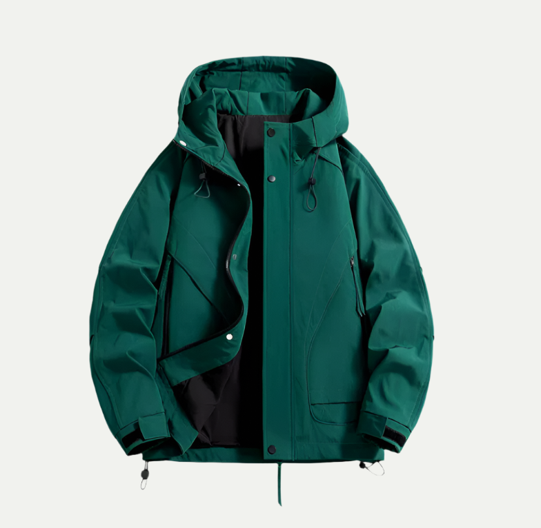 Herrenjacke mit Kapuze und vorderen Reißverschlusstaschen