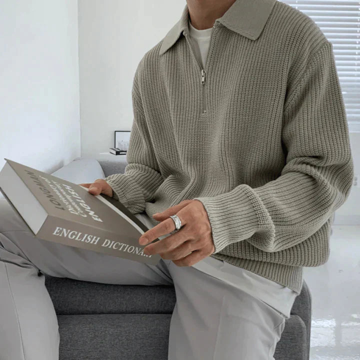 Herrenpullover mit kurzem Reißverschluss und Rippbündchen